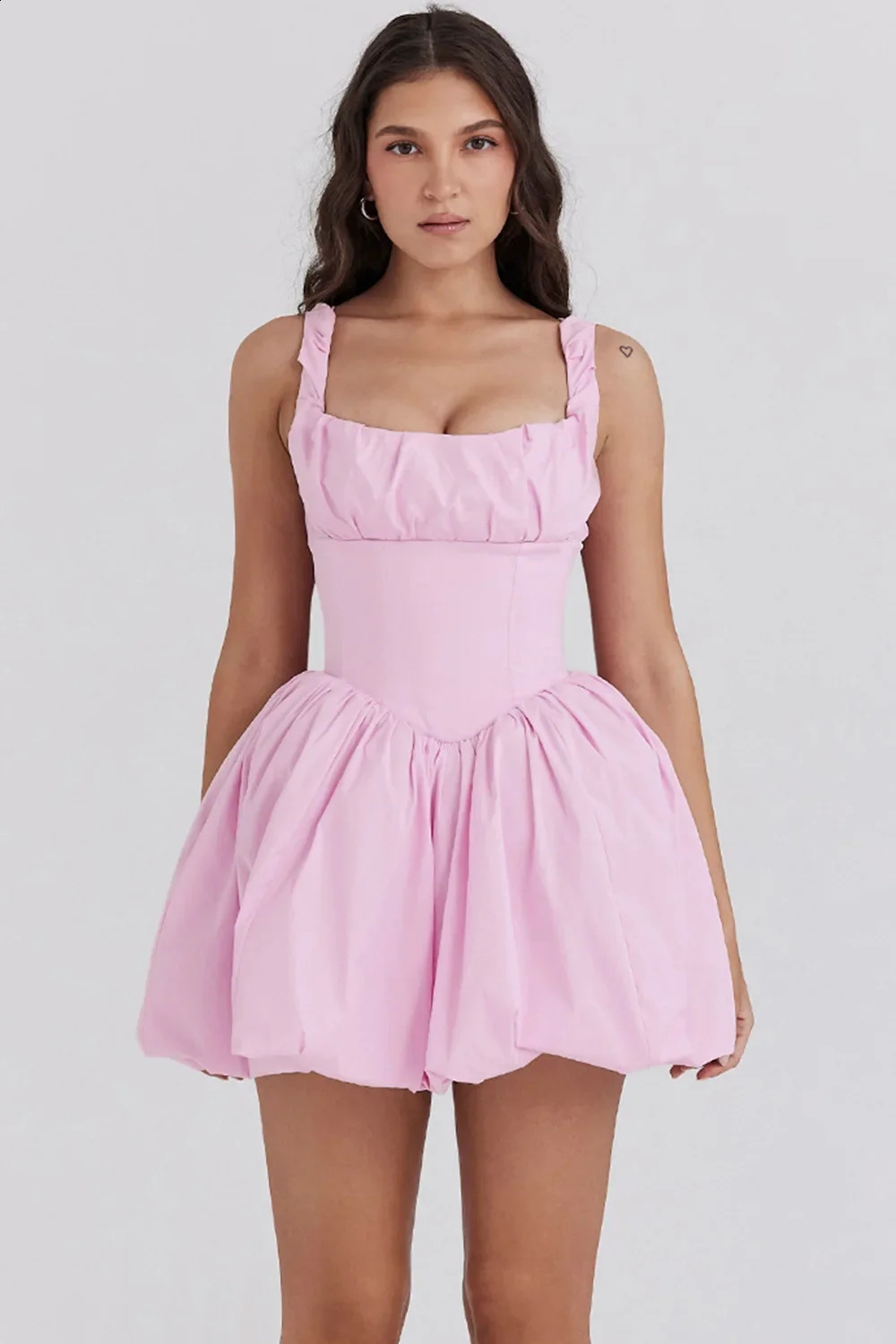 ALINE Womens Pink Flower Bud Mini Dress Square Collar Cute Knee SpringSummer 2025 250319