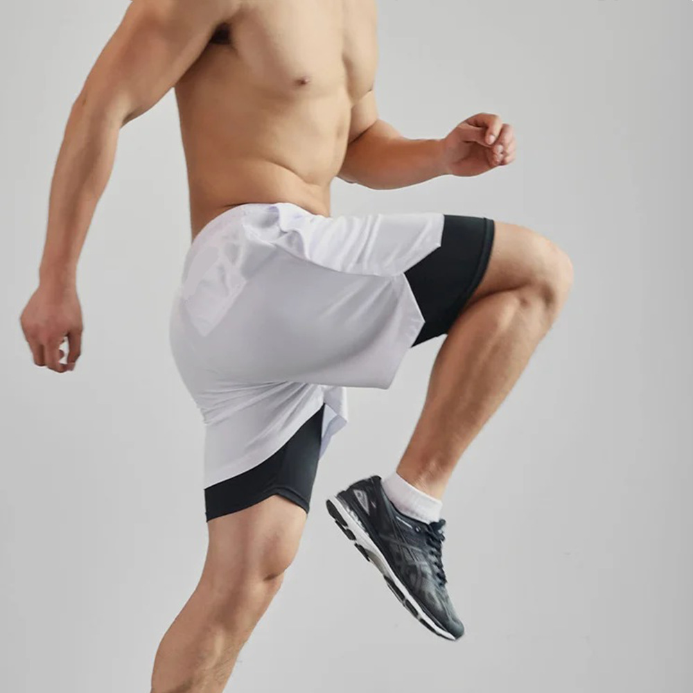 Men's Shorts Sports Men 2 In 1 Double-Deck Summer Fitness Sweatpants Joggin Elastic Woven Training G Running