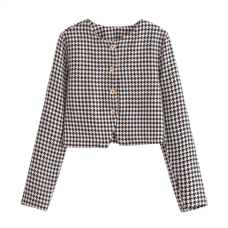 Womens Suit 2025 Houndstooth Long Sleeve Crew Neck Top Balloon Fit Mini Skirt Womens Retro Fashion Set 250318