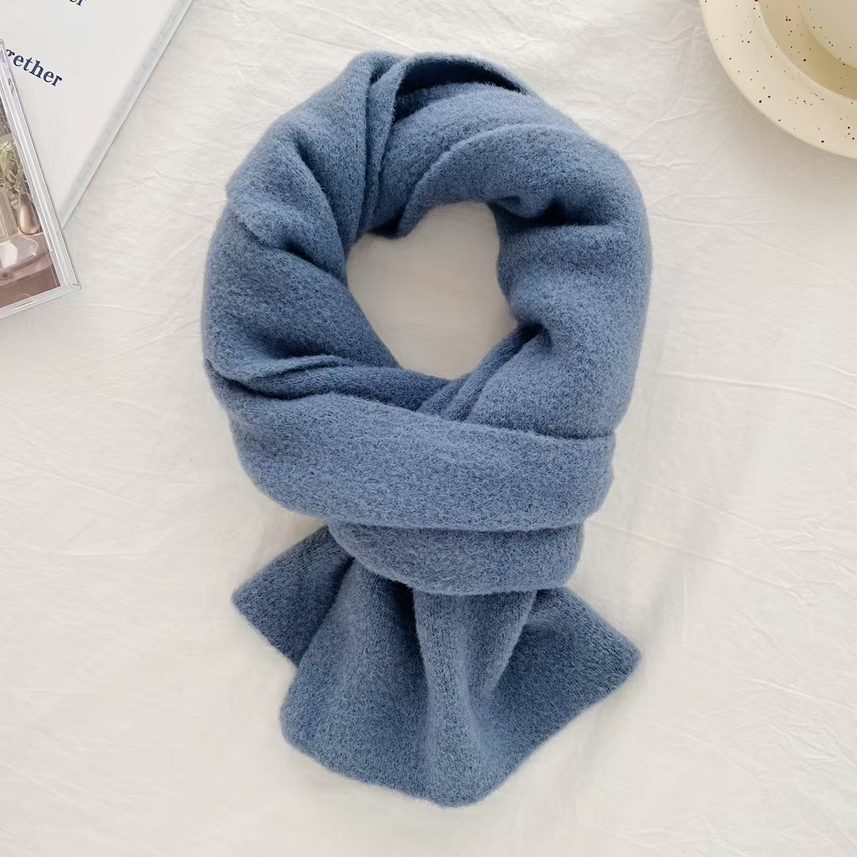 K171 2024 Korean new knitted wool soft waxy scarf for women winter fashion versatile couple style warm neck scarf