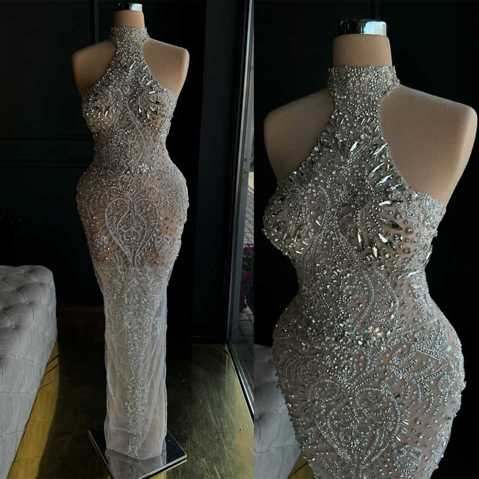Crystal Designer Prom Dresses Sleeveless Appliques Beads Chiffon Tulle Cutaway Sides Backless Pleats Floor Length Plus Size Custom Made Vestido De Noi
