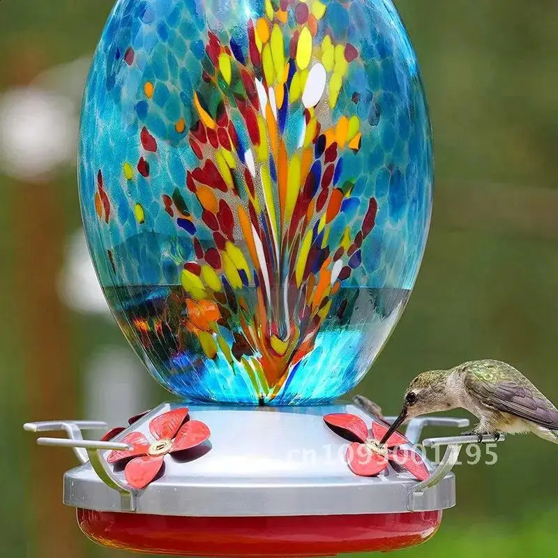 Blown Hummingbird Food Feeder Hand Colorful Glass Bowl for Feeding Yard Water Decoration Drinker Garden 250318