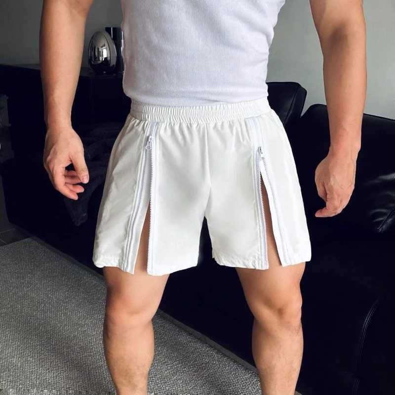 Summer sports and fitness mens shorts elastic waist double zipper thick muscle display shorts beach casual quarter pants W250319