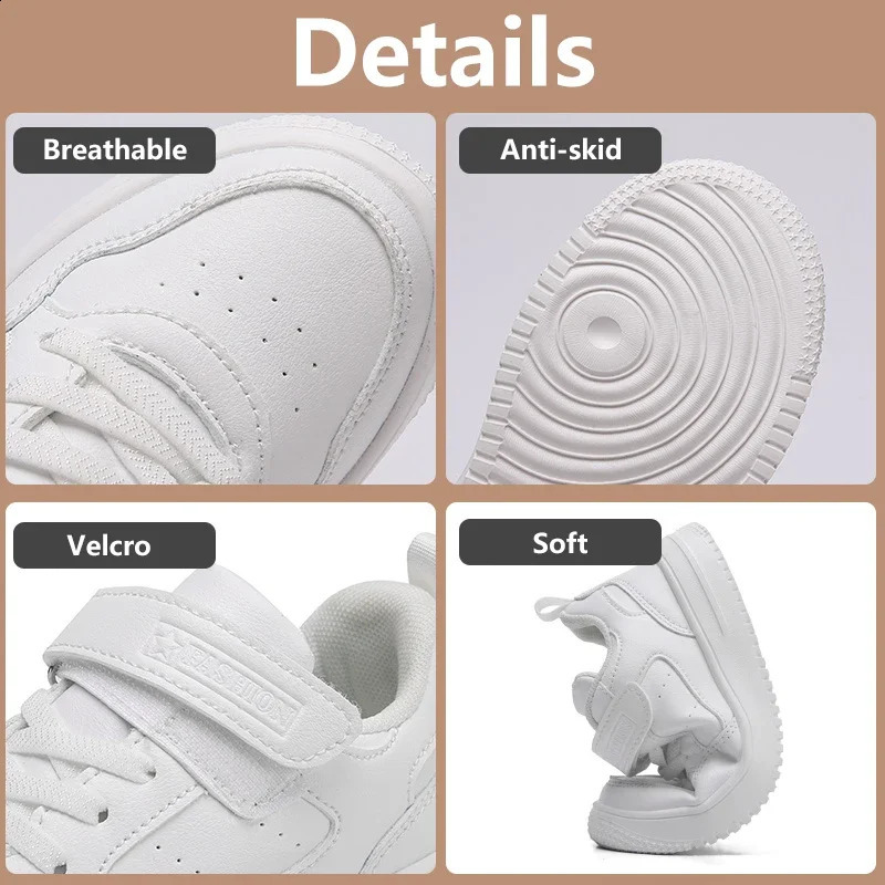 Casual Leather Sneakers for Children Solid Color Fashion Skateboarding Shoes for Kids Comfortable Low Top Trainers for Boys 250319