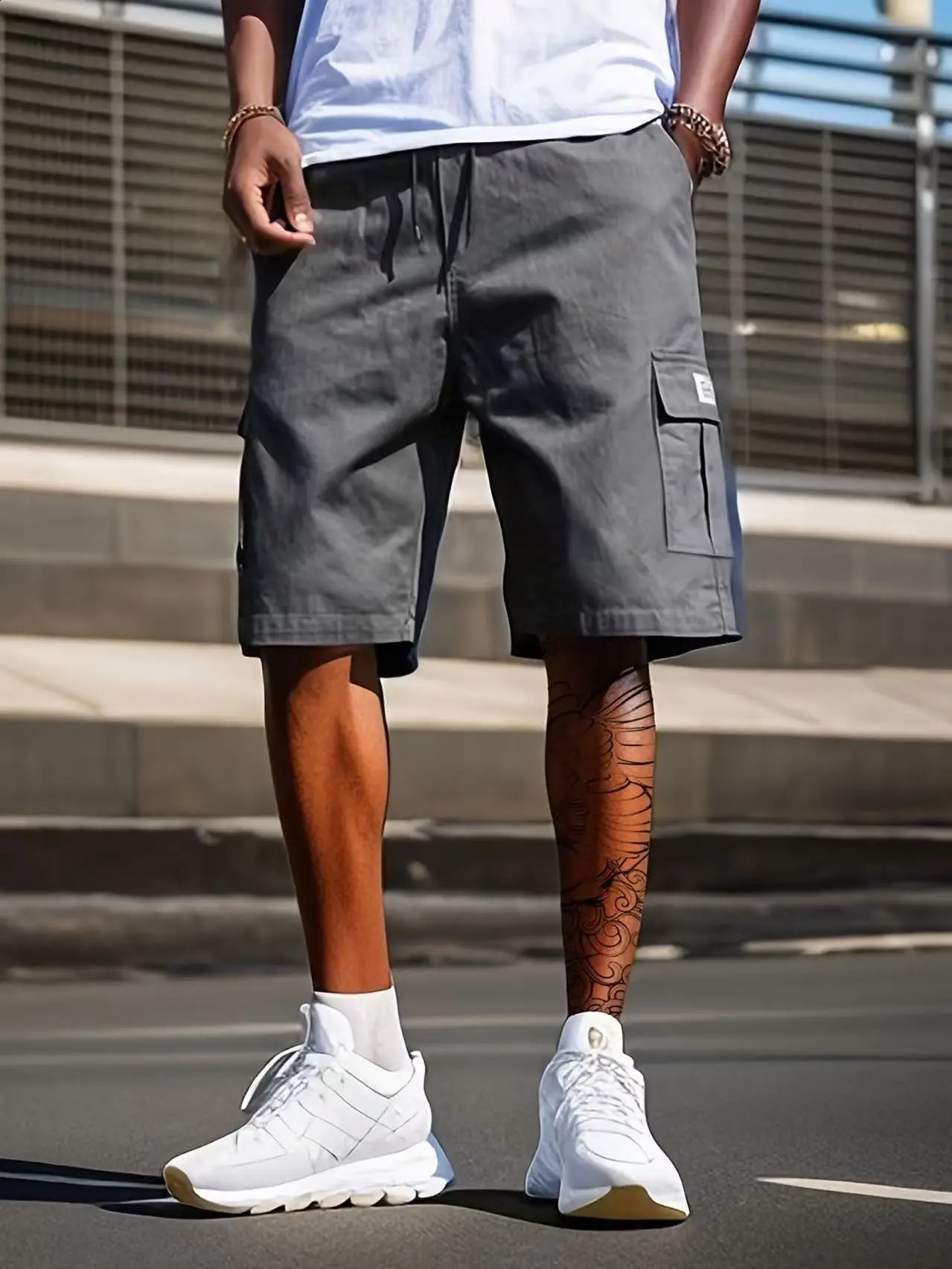 Mens summer thin casual onefifth pants fashion fast drying loose pocket cargo elastic waist dragging shorts 250319