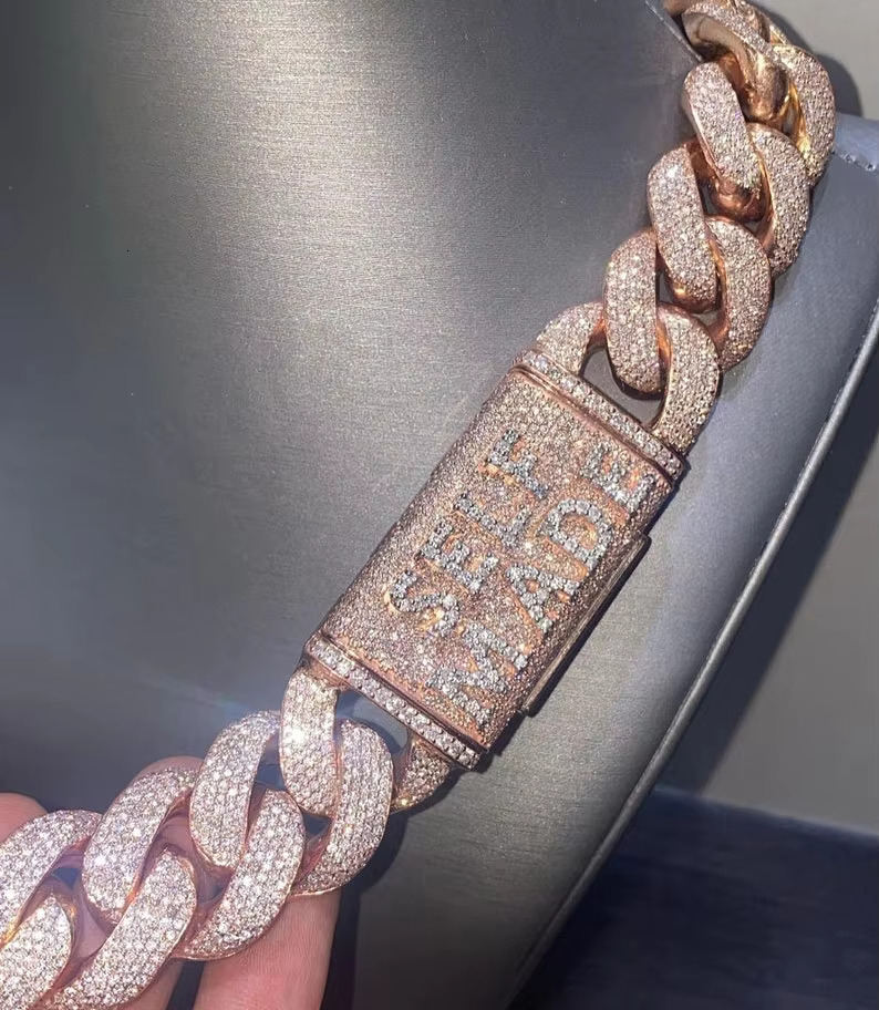 18MM Men Hip Hop Style 925 Sterling Silver Moissanite Style Cuban Link Chain Fully Iced Out Luxury Chain Round Cut Diamond Chain