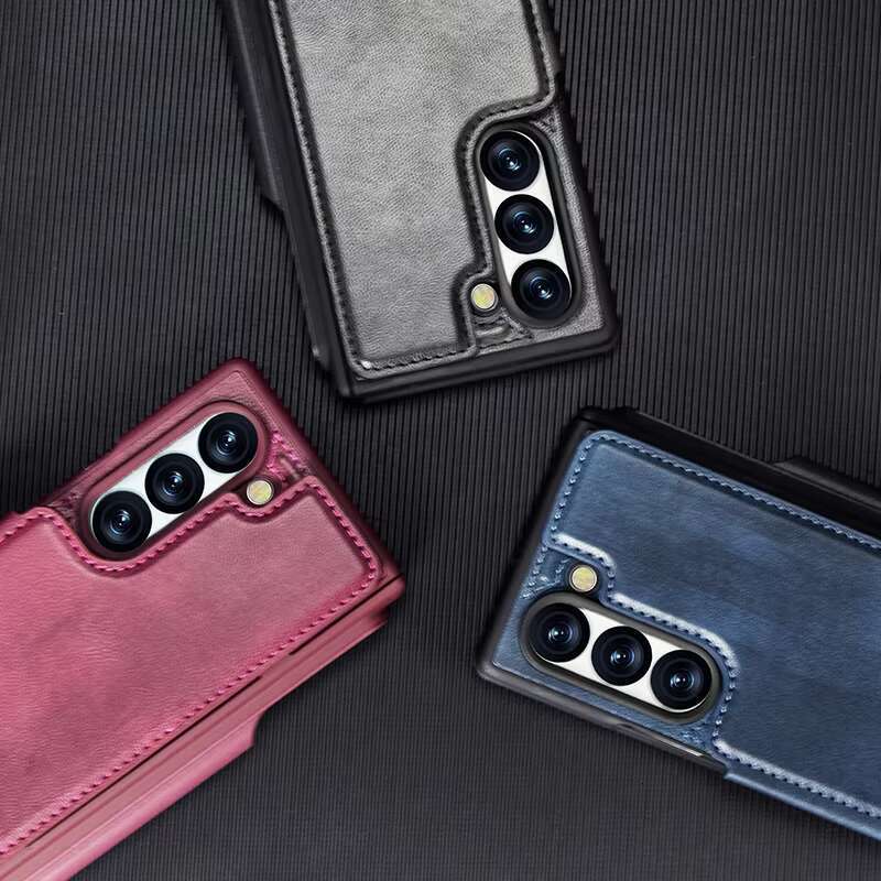 New case Business Style PC+Leather Material Pen Mobile Phone Shell for Samsung Fold 6 Multi Color with Slot