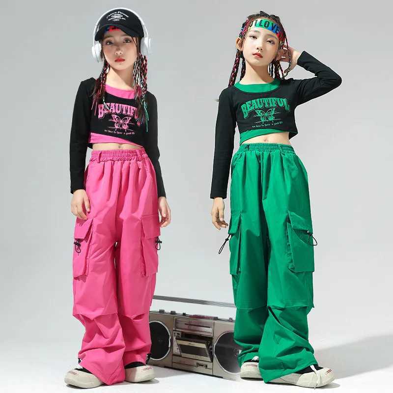 Childrens hip-hop dance costumes girls ballroom shirts pants jazz dance stage costumes childrens dance costumes performance setsT250318