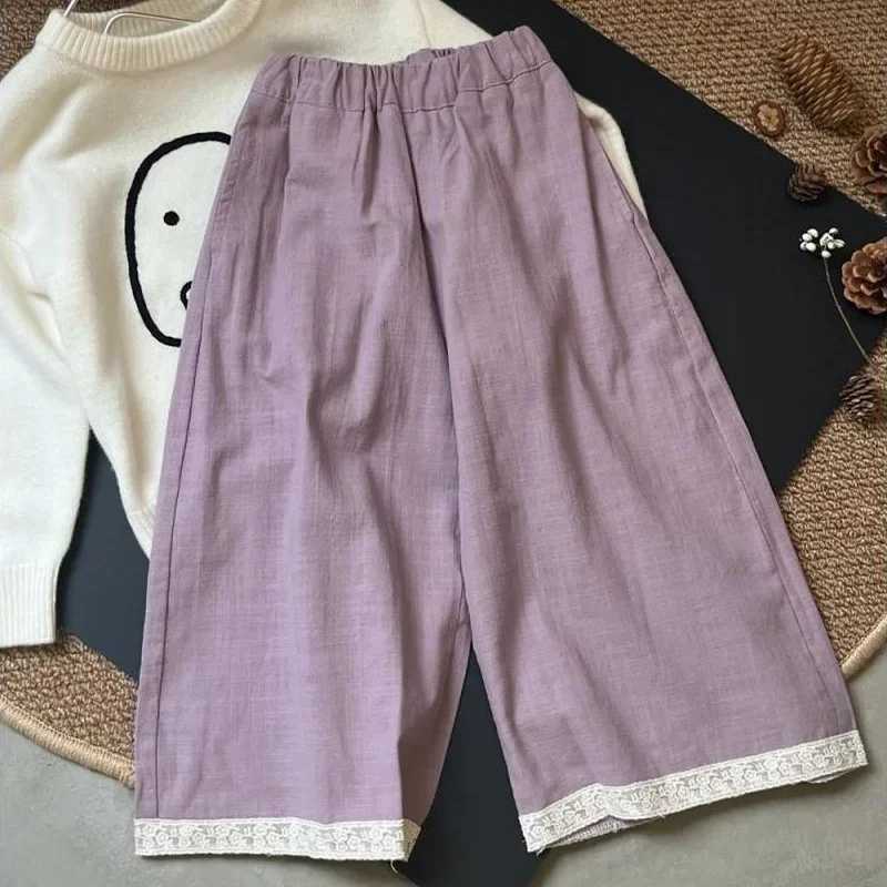 Childrens loose wide leg pants girls fashionable cool spring and summer pants baby lace edge fashion Korean version TrouserT250318