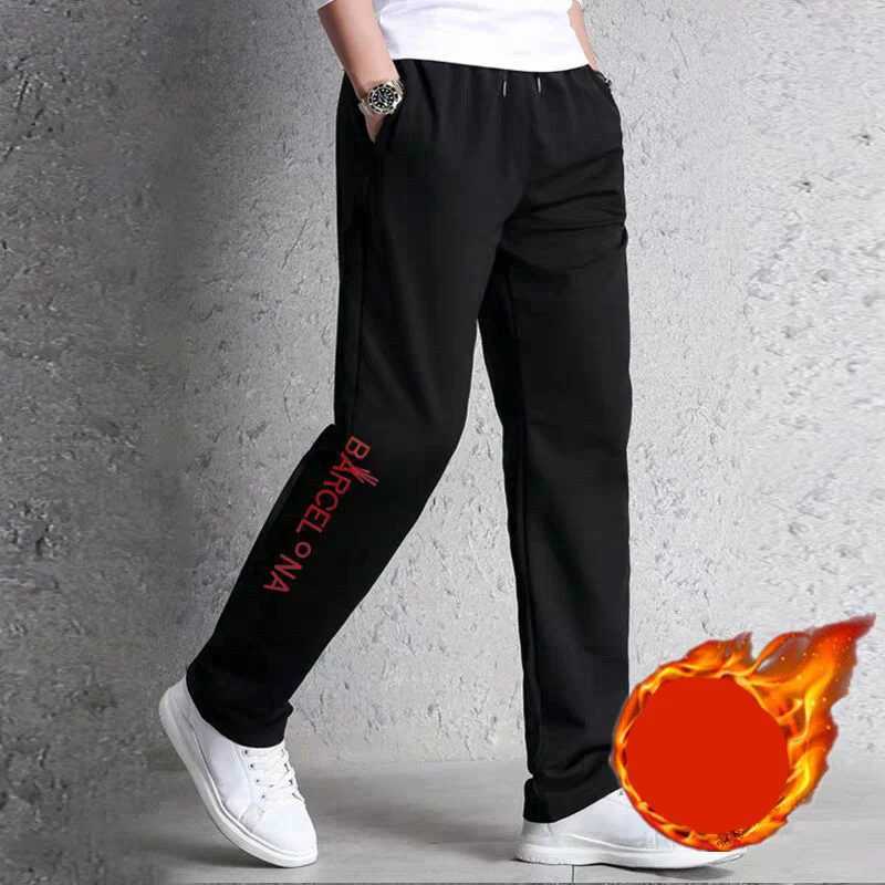 Autumn Winter Fashion Harajuku All Match Trousers Men Loose Straight Leg Sports Pants Plus Velvet Casual Mens Pants Sweatpants X250319