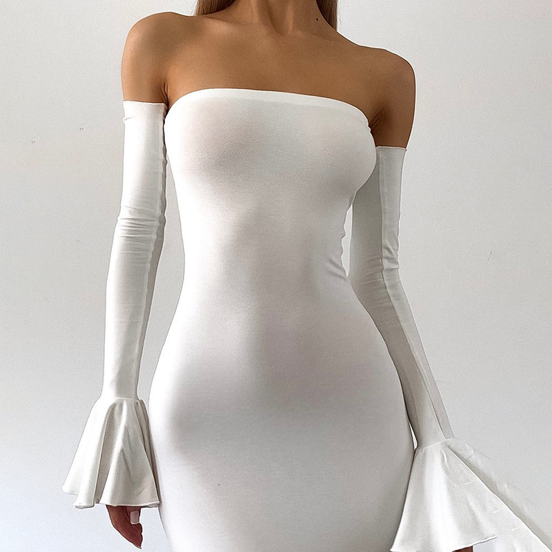 Y24DS414 women's autumn and winter new item, one necked chest wrapped trumpet long sleeved sexy dress, fishtail dress