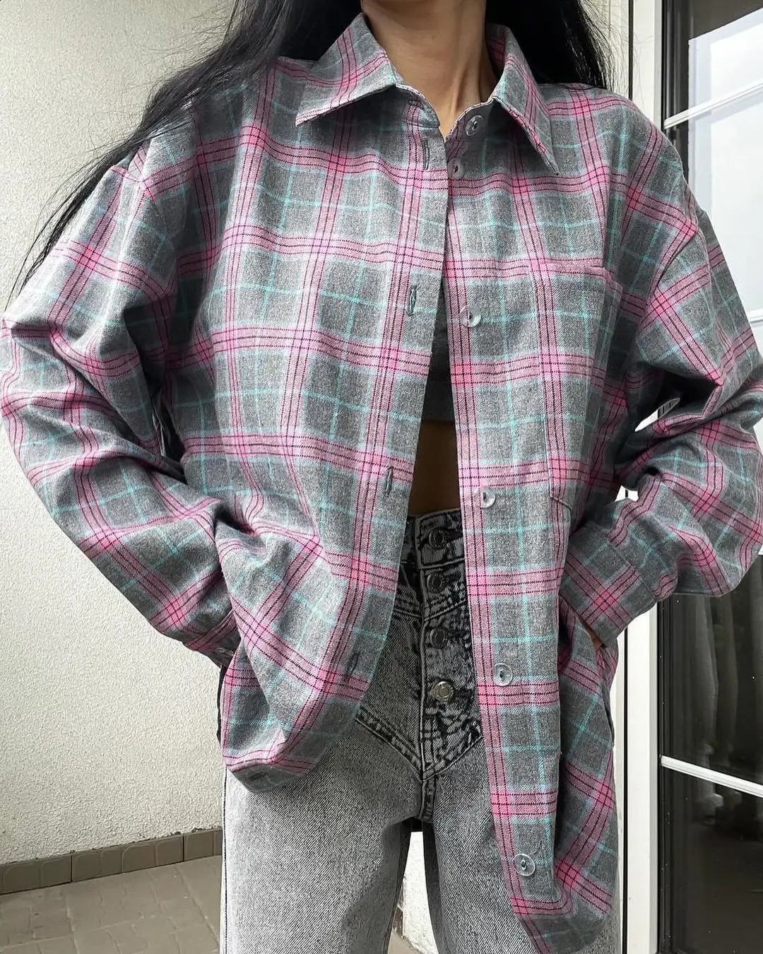 Retro plain loose fitting shirt for womens spring and summer fashion Korean style lapel single corset Y2K clothing long sleeved top 250319