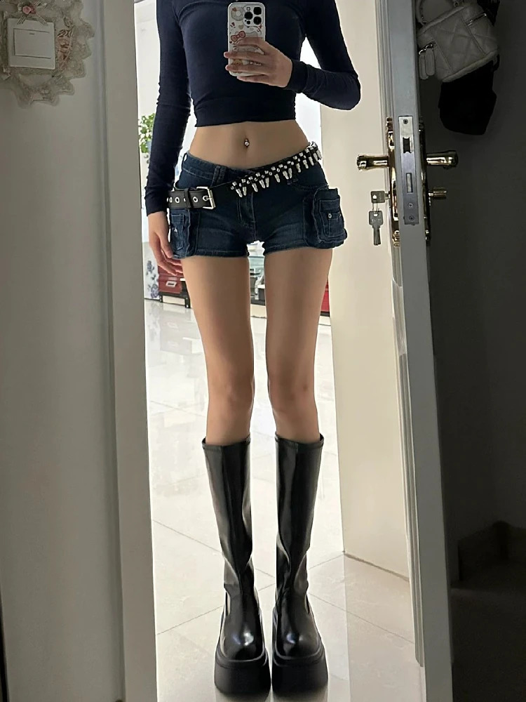 Woman Casual Slim Pants Low Waist Jean Solid Color Wash shorts Goblin Denim Shorts Y2k Classical Sexy Gyaru Dark Academia 250319