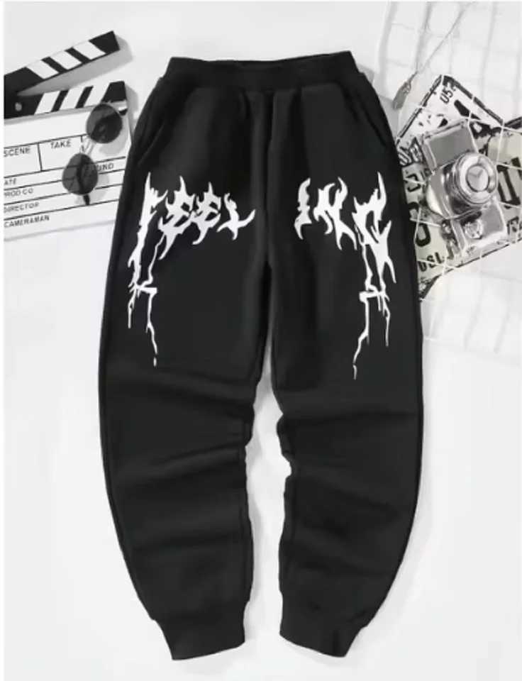 2025 American Knitted Sports Printing Pattern Casual Solid Color Mens Leggings with Loose and Versatile Drawstring Pants X250319