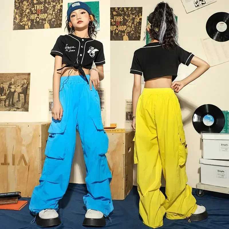 Teenage Girls Hip Hop Sweat Pants Yellow Cargo Pants for Kids New Fashion Summer Streetwear Skateboarding Jazz Dance CostumeT250318