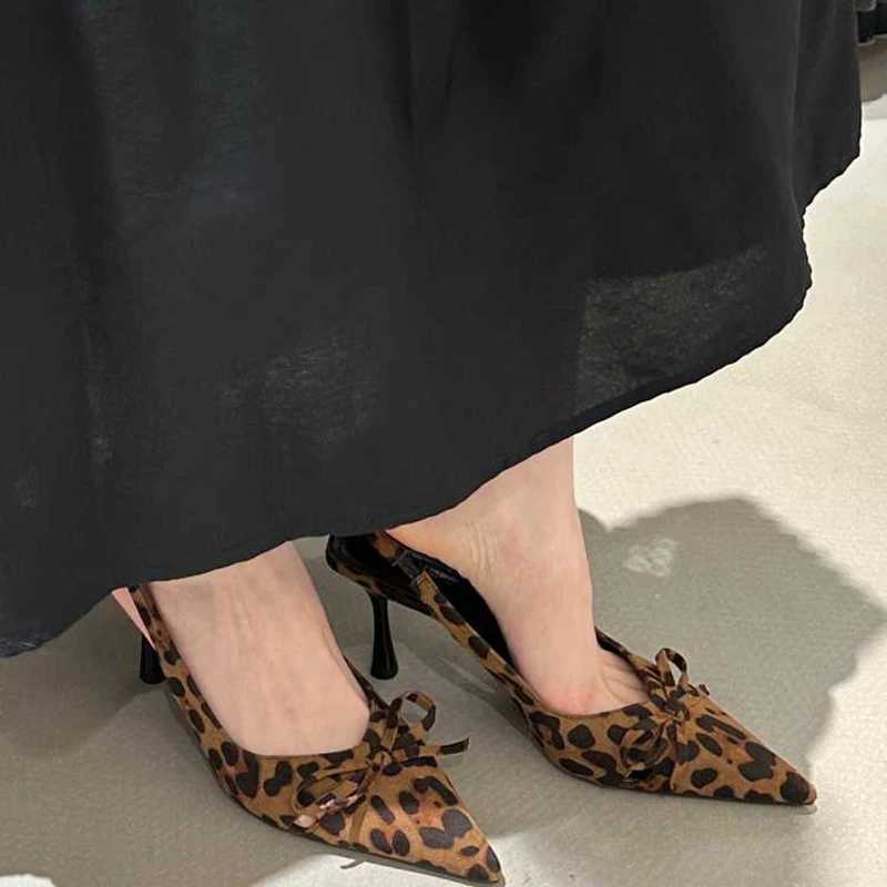 Leopard Print Summer Pointed Toe High Heels Womens Sandals Fi Sliding Mule Womens Party Dress ShoesXJ250319