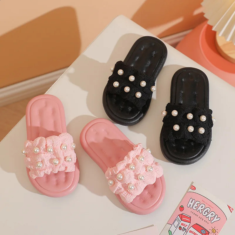 Princess Wind Pearl Puff Girl Little Girl Soft Bottom External Penetrating Air Sandals 250318