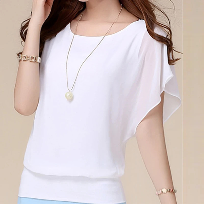 Clothes Solid Full Match Elegant Office Womens Trend Shirt and Casual French Chiffon Plus Bat Sleeve Crop Top 250319