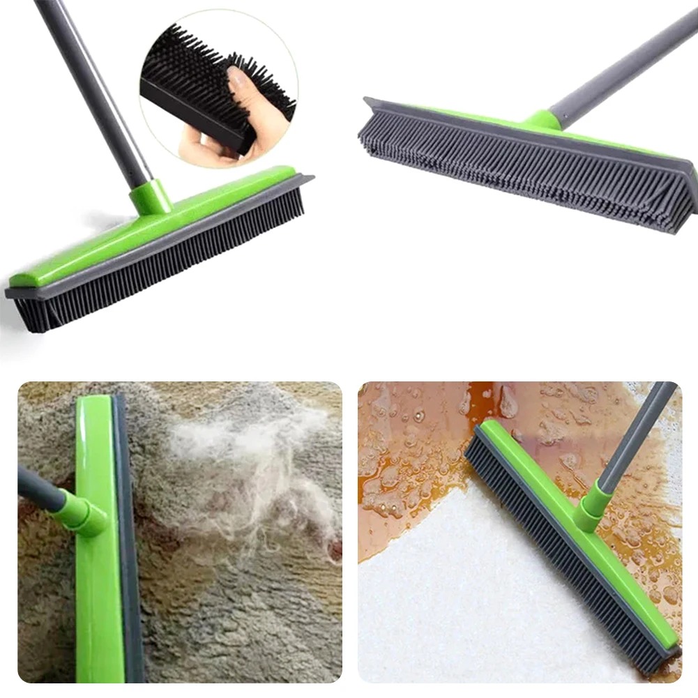 Multi-functional Pet Hair Removal Broom 3 Section Telescopic Adjustable Rubber Long Handle Cleaning Tool For Indoor Outdoor Home Floors