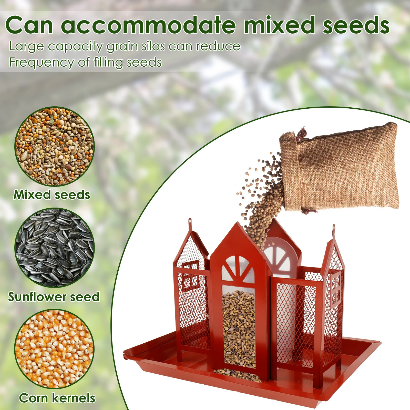 Bird feeder hanging metal bird house large capacity red multipurpose product for outdoor gardens 250318