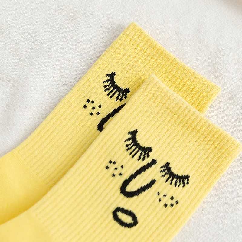 Korean Harajuku Colorful Fun Socks Womens Cotton Kawaii Expressing Fashion Art Facial Retro Street Clothing X250319