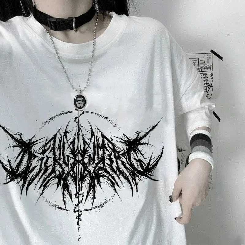 Mens and womens T-shirt 90s retro hip-hop streetwear Kawaii fashion casual top mens T-shirt lightning letter printing Y2K gothic punkT250318