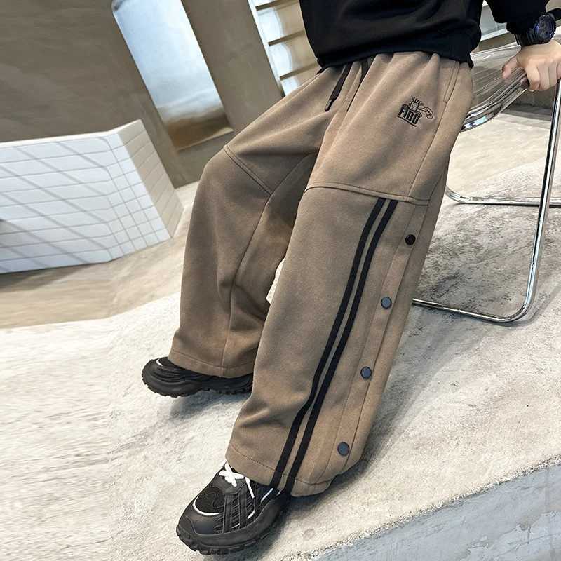 Shcool boys cool pants with stripes fashionable brown gray sports pants autumn and winter for children Trousers for teenagers 5 6 7 8 9 10 11 14T25031