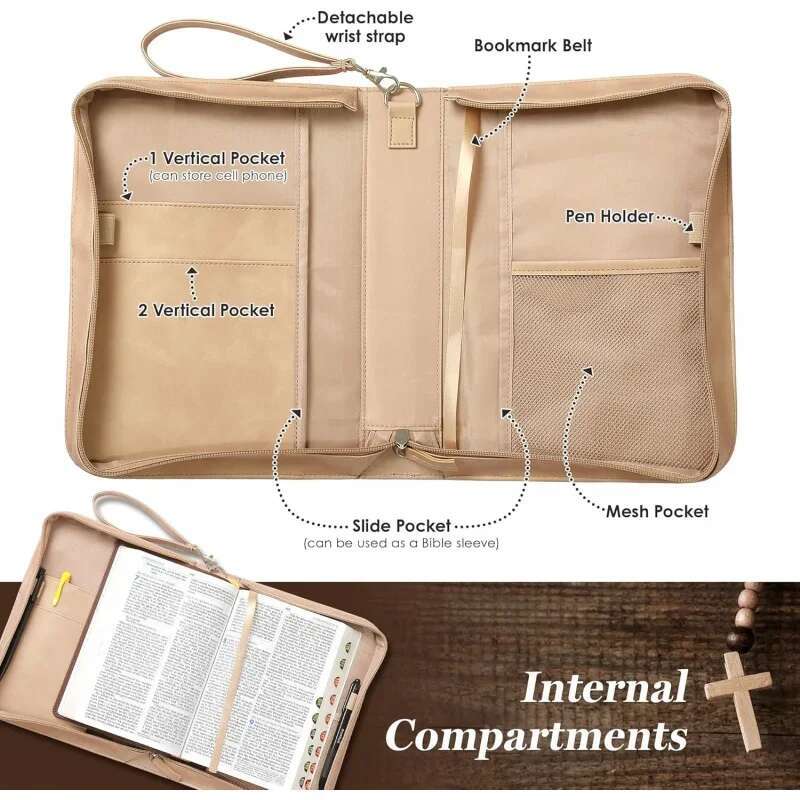 Bible Women - Large Cover With Handle And Pockets, Stylish Carrying Study , Lea