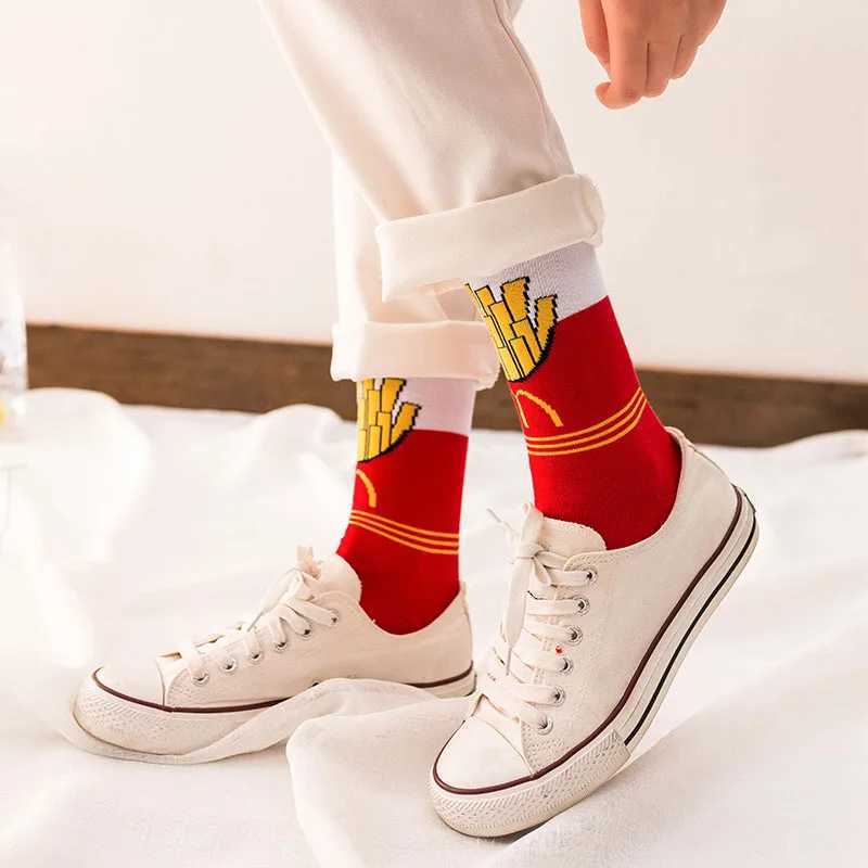 Harajuku Happy SOCKS Mens Fun Cartoon Fruit Avocado BaNANA Burger Cheese Biscuit Chicken Food SOCKS Skateboarding SOCKS X250319