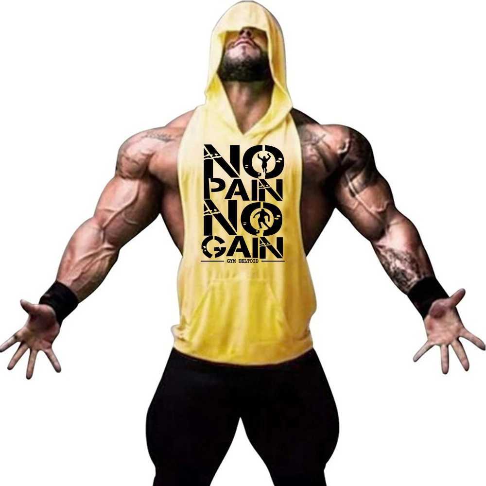 Gym clothing mens fitness hoodie vest cotton sleeveless vest sportswear topT250318