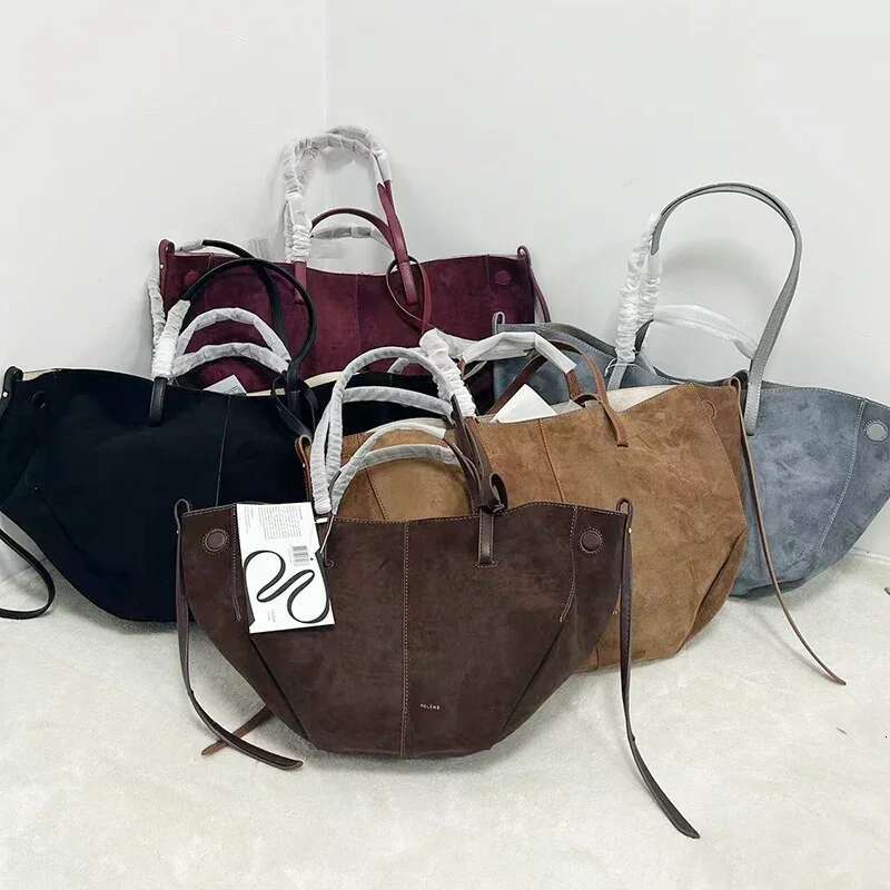 Designer Suede Leather Solid Color Vintage Handbag Large Capacity Versatile Simple Design Women's Crossbody Bag