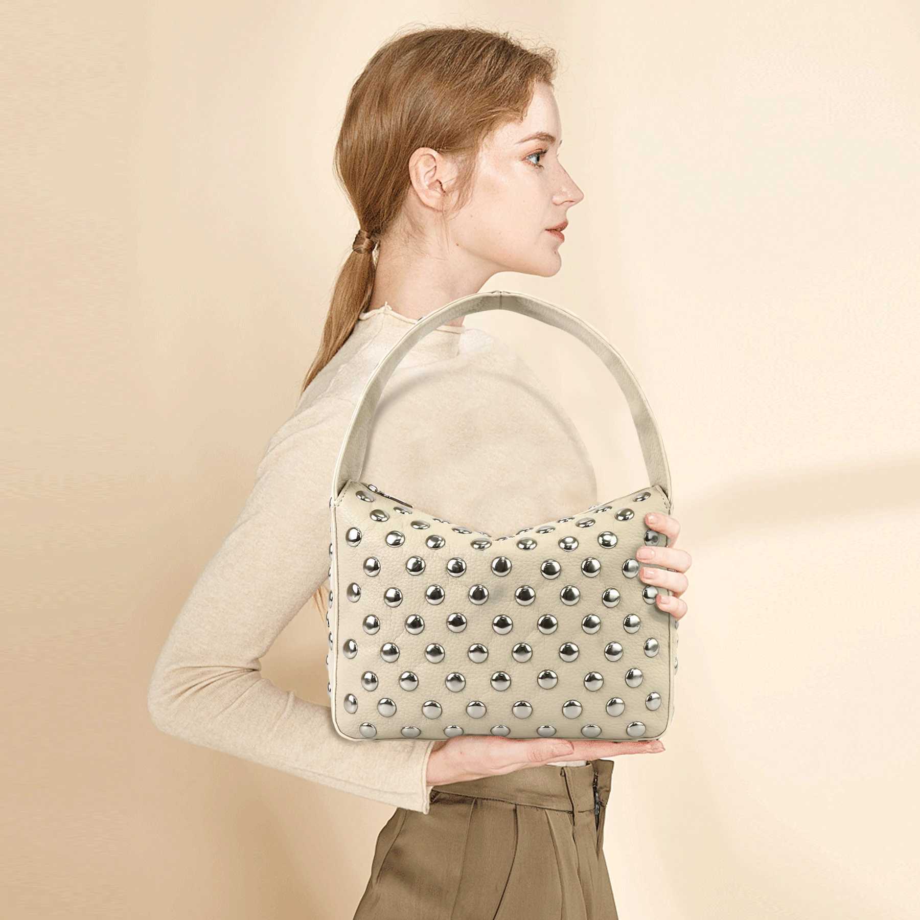 Fiable Studed Purses Shooter Tramp Bag Punk Wen Small Shooter Purse Vegan Leather Designer Handbag Y250318
