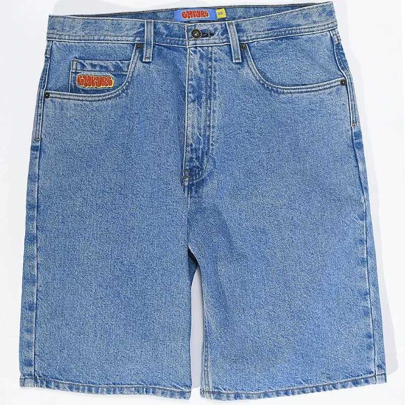 Summer Empyre deep blue skateboard denim shorts patch work embroidery loose jeans wide leg pants hip-hop rock street new pants W250319