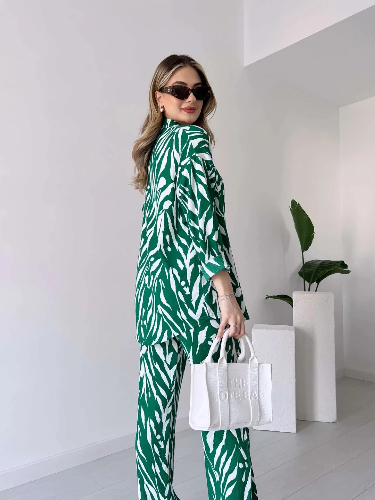 Womens 2piece Set Casual Daily Shirt Fashion Spring Summer Printed 2 Piece Outfit Wide Leg Pants Twopiece 250319
