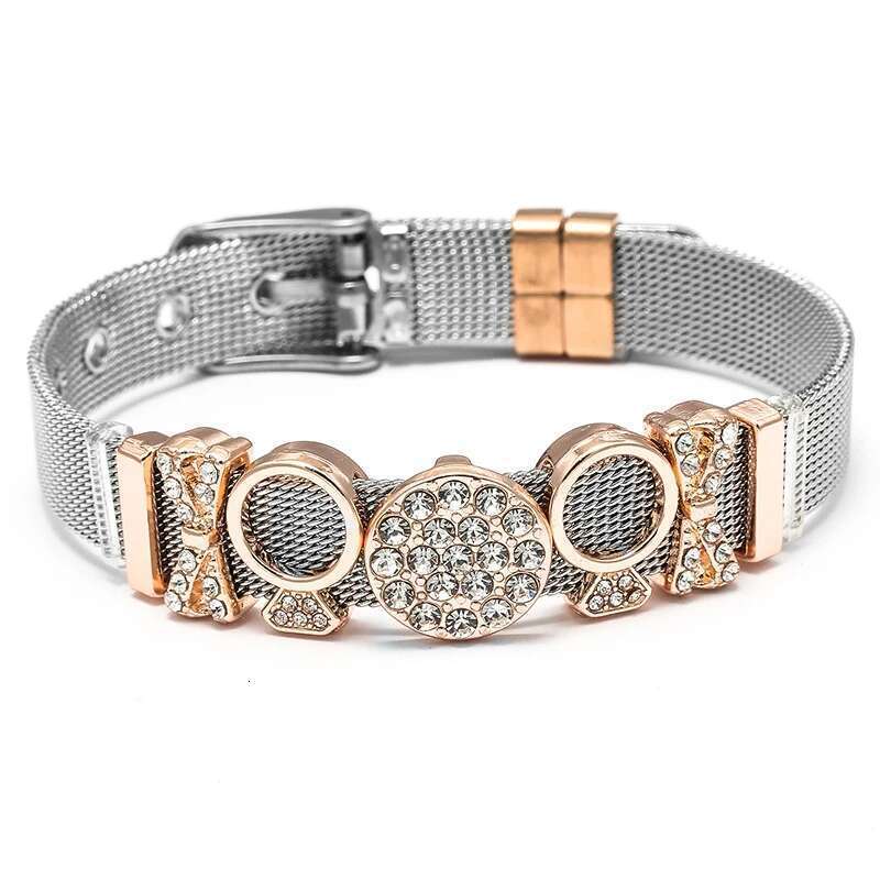 New Fashion 10mm Stainless Steel Mesh Bracelets Crystal Bowknot Beads Charm Keeper Bracelets Bangles For Women Men Jewelry Gift