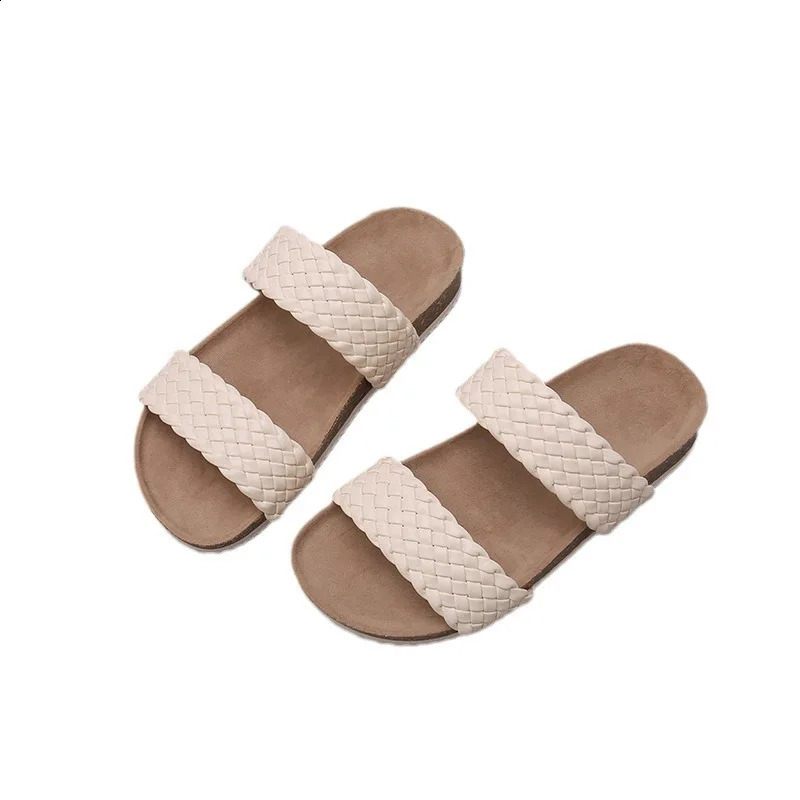 Girls Slippers Summer Retro Childrens Beach Shoes Soft Sold Cuomo Kids Wear Stylish Woven One-line Brackets 250318
