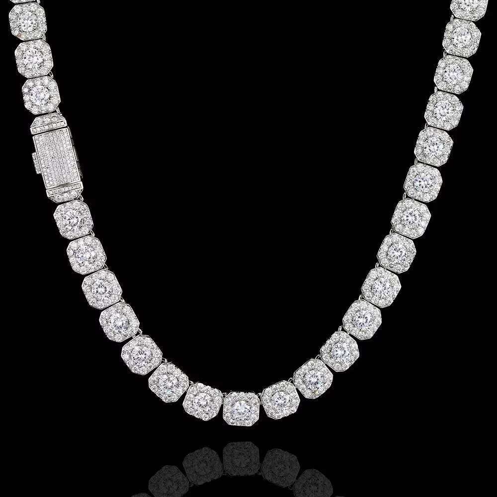 10mm 12mm Hip Hop Straight Pull Cubic Tennis Chain Men's Jewelry Copper Inlaid Zirconia Iced Pearl Necklace