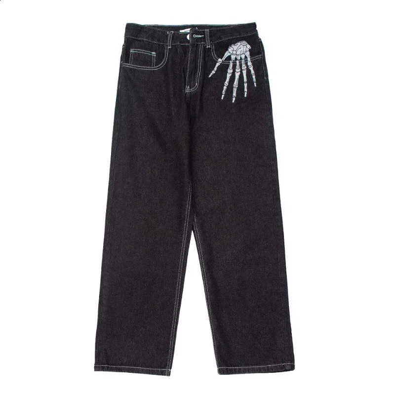 American High Street Dark Bone Embroidered Jeans Mens Fashion Loose Niche Wide Leg Straight Pants Cool 250317