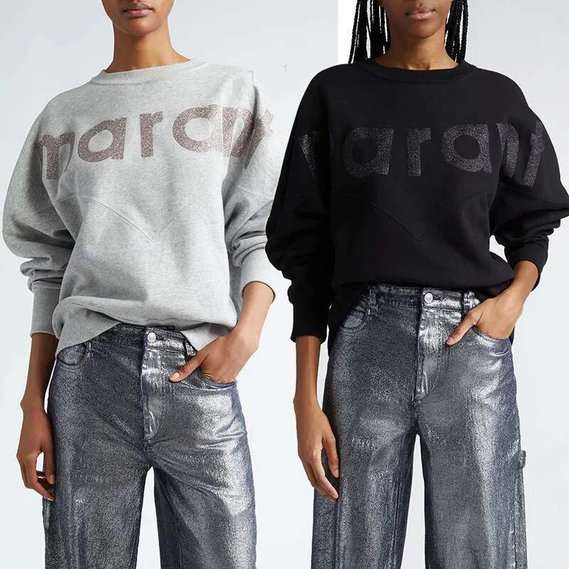 24 Winter New French Style IS Classic Alphabet Glitter Printing Piece Women's Fleece Crew Neck Sweater