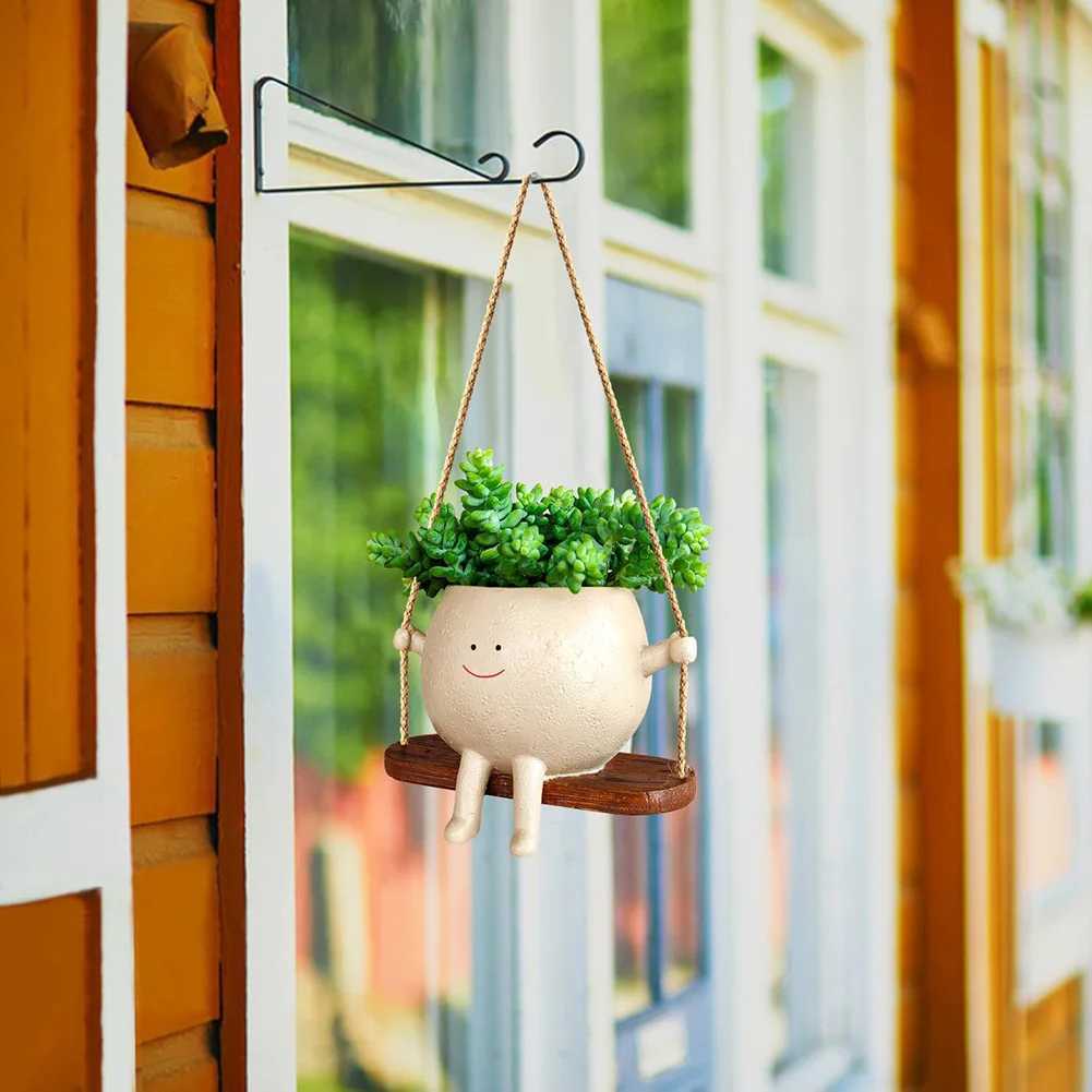 Face Head Planter Resin Swing Flower Container Creative Wall Hanging Head Planter Multifunctional Home Garden Patio Accessories M250319