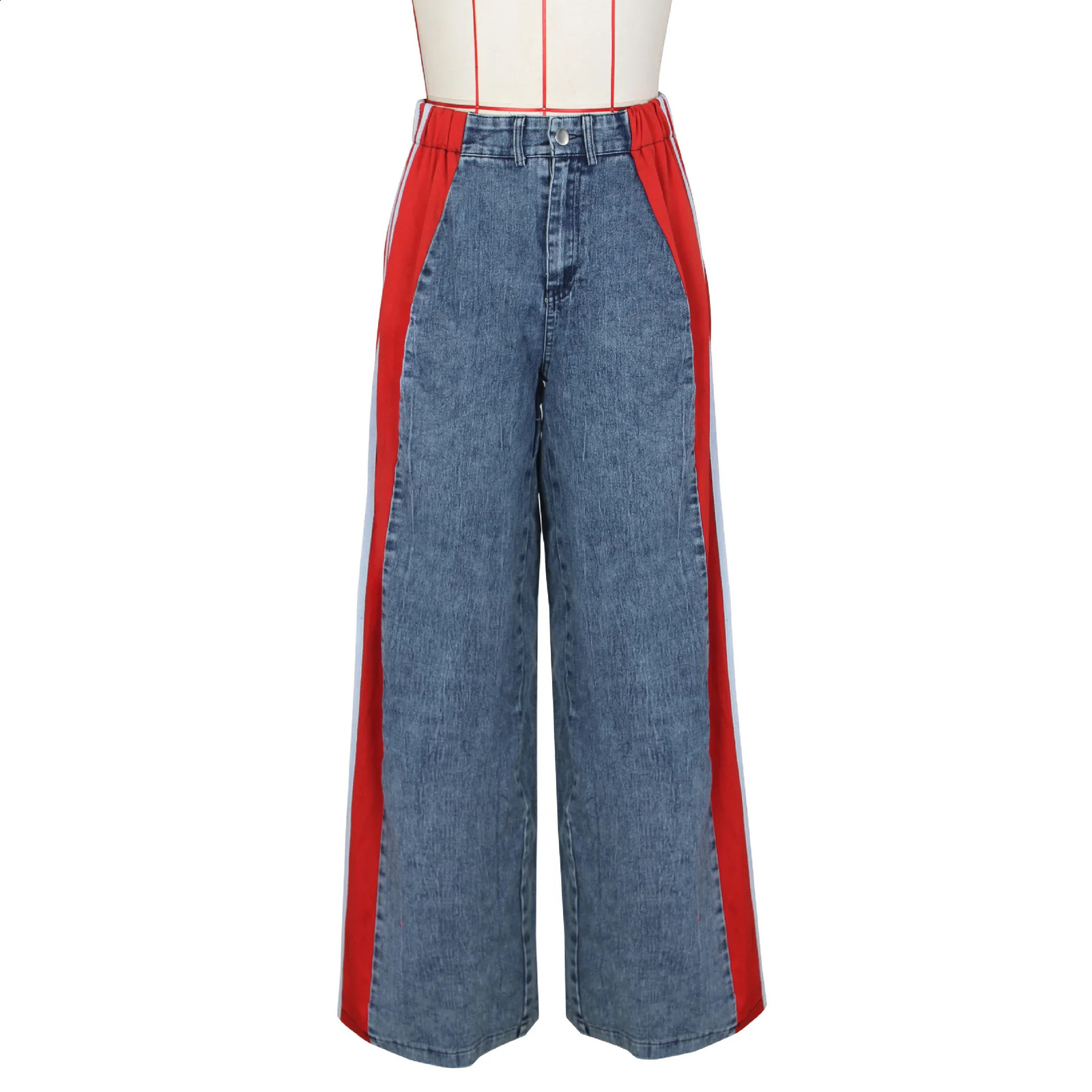 Fashionable womens jeans summer loose patch work high waist comfortable street can wear casual wide leg pants 250317