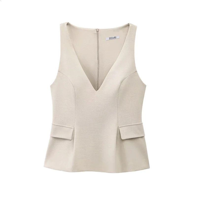 Womens Vneck vest spring clothing sexy sleeveless retro top womens casual 250319
