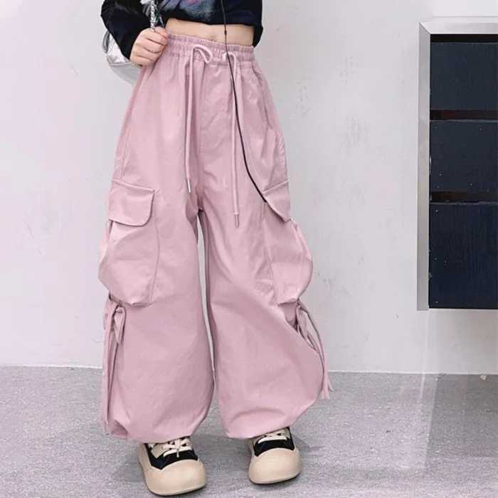 1 Summer Youth Song Set Hip Hop Dancer Girl Costume Bottom Loose Long Leg Cargo Pants Children 4 5 6 7 8 9 11 12T250318