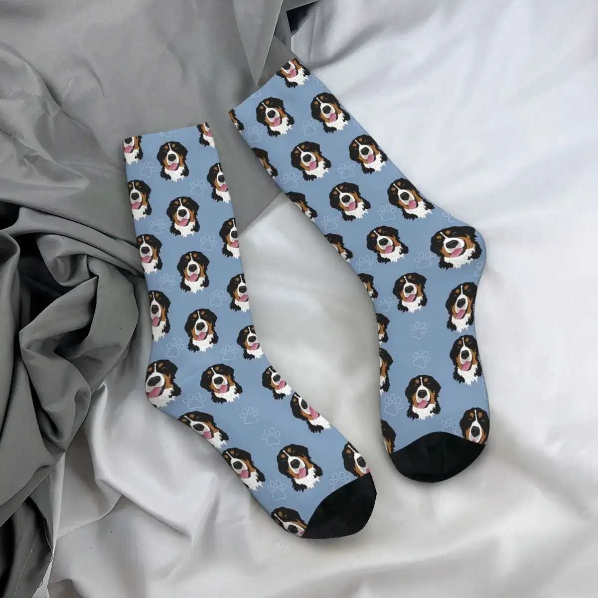 Bern Mountain Dog Pattern Blue Socks Harajuku High Quality Long Socks Four Seasons Mens Gift Accessories X250319