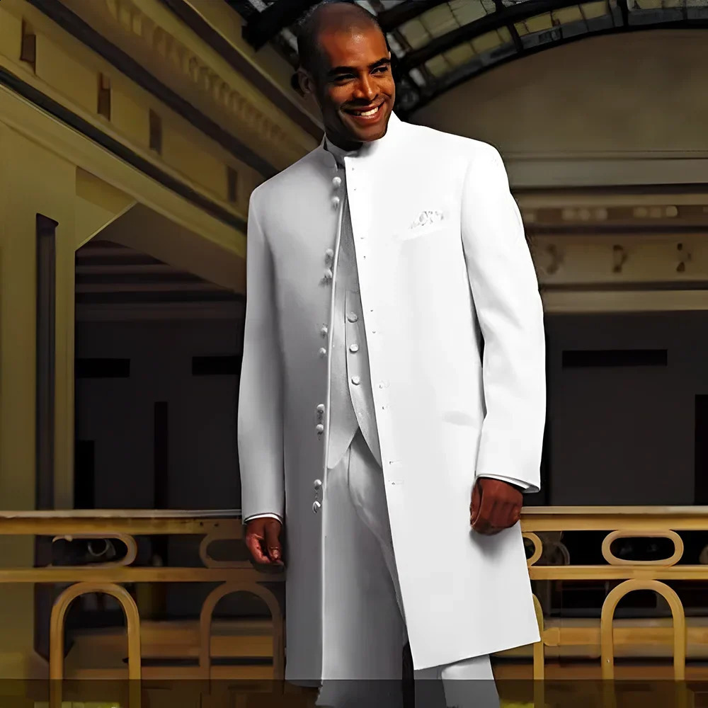 2024 Mens Suit Long Jacket Pants Vest Threepiece Set Wedding Groom Tuxedo Indian Style Single Breasted Blazer Custom 250311