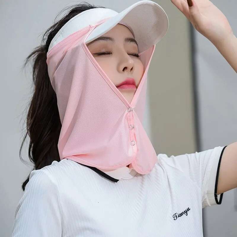 Sun Protection Hat Curtain Female Outdoor Climbing Riding Fishing Anti-Mosquito Anti-Uv Ice Silk Mask Cap Summer Hats For Women