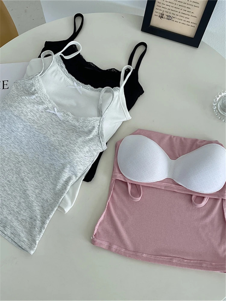 Colorfaith V9516ZS 2024 lace bow pink bottom bra filled elastic vest womens springsummer and Camis crop short top 250319