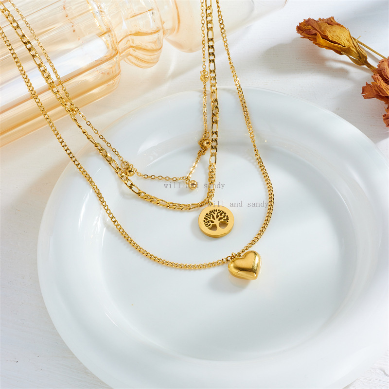 18k Gold Stacking Necklace Choker Designer Jewelry Crystal Tree of Life Heart Pendants Stainless Steel Gold Chains for Woman Luxury Jewelry Gift