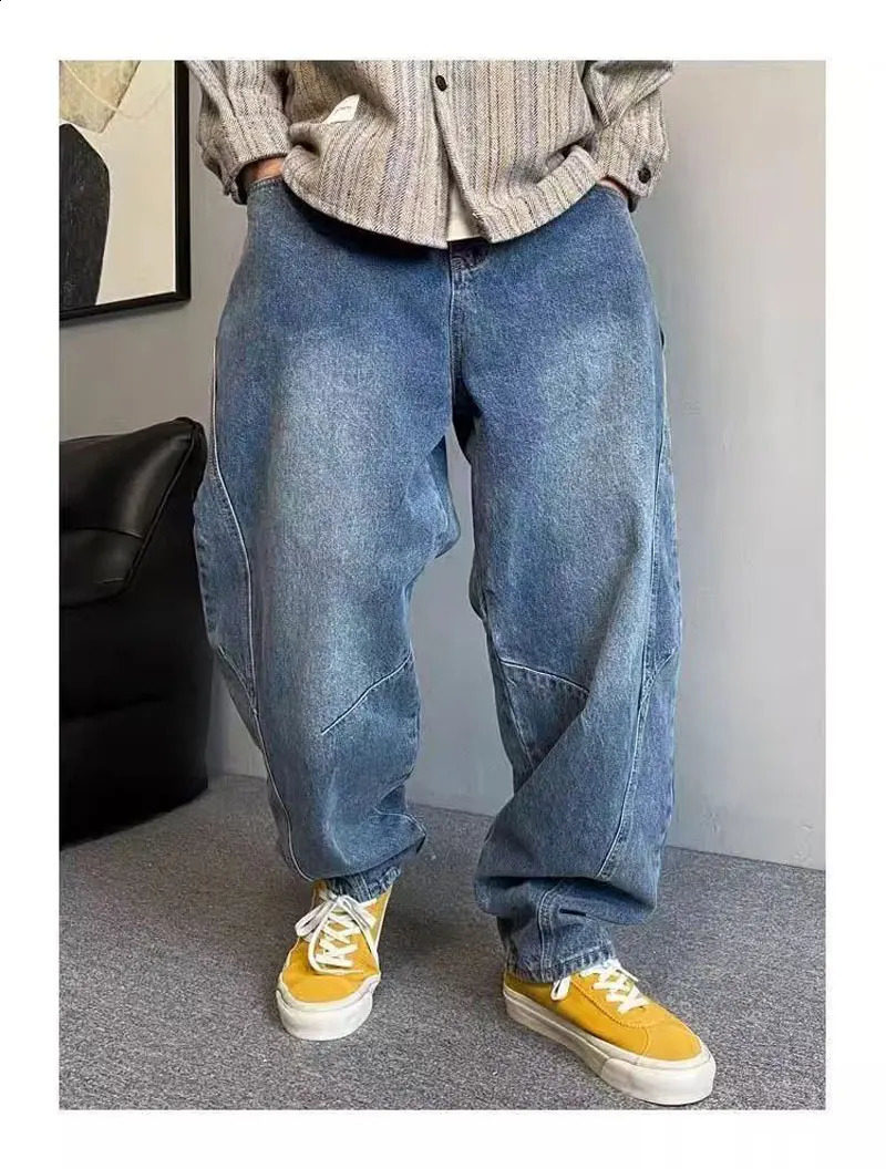Oversized Jeans Mens Vintage Casual Loose Straight Tapered Denim Trousers Heavy Washed Wide Leg Fat jeans Plus Size 50150kg 250312
