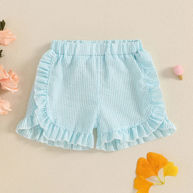 Tregren Toddler Girl Summer Shorts Striped Pattern Lotus Edge Cute Shorts Casual Fashion Kids Infant Soft Shorts 250319